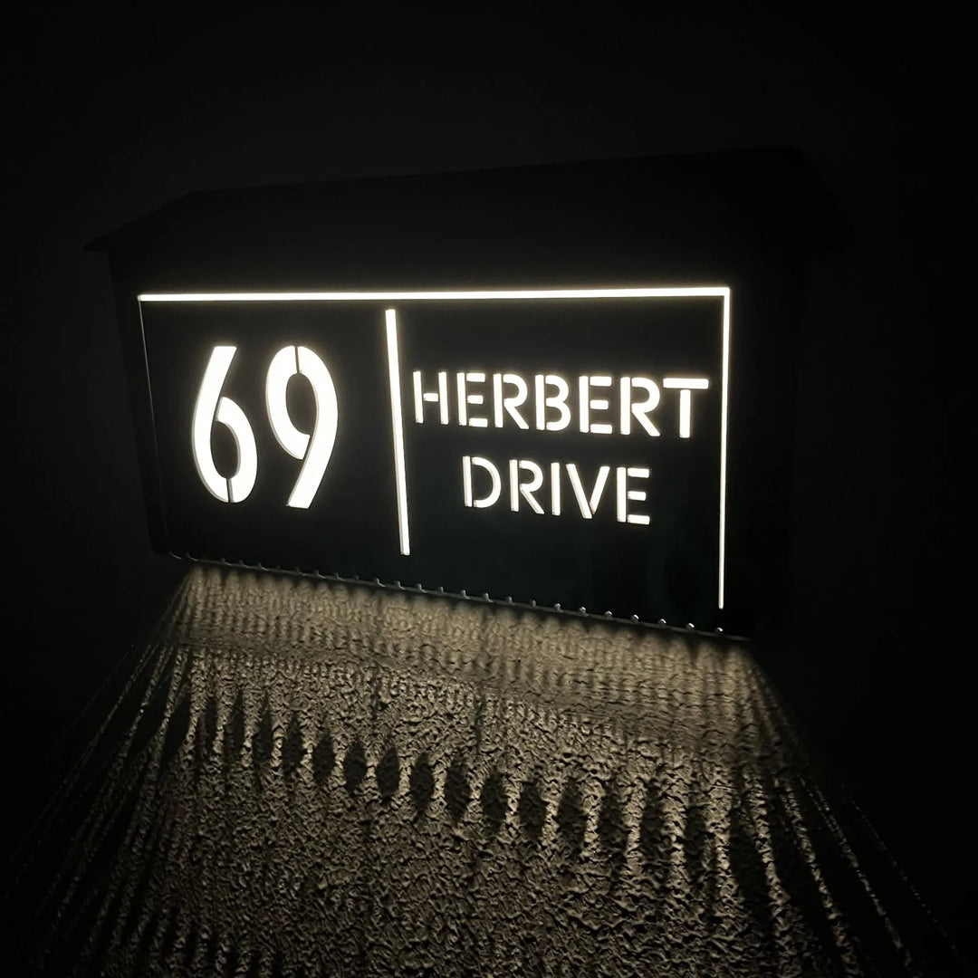 Custom Solar LED Backlit House Number Sign