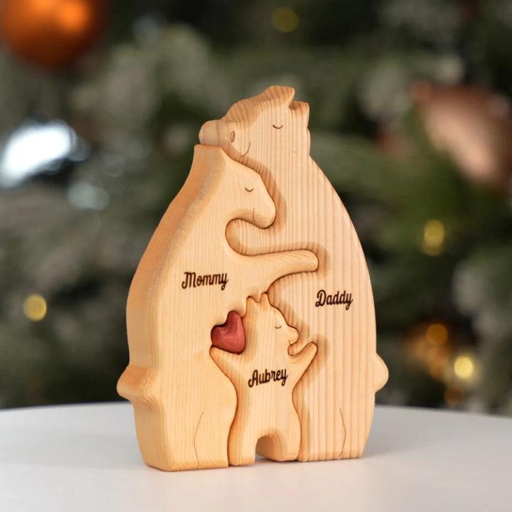 Family Personalized Custom Bear Shaped Wooden Art Puzzle