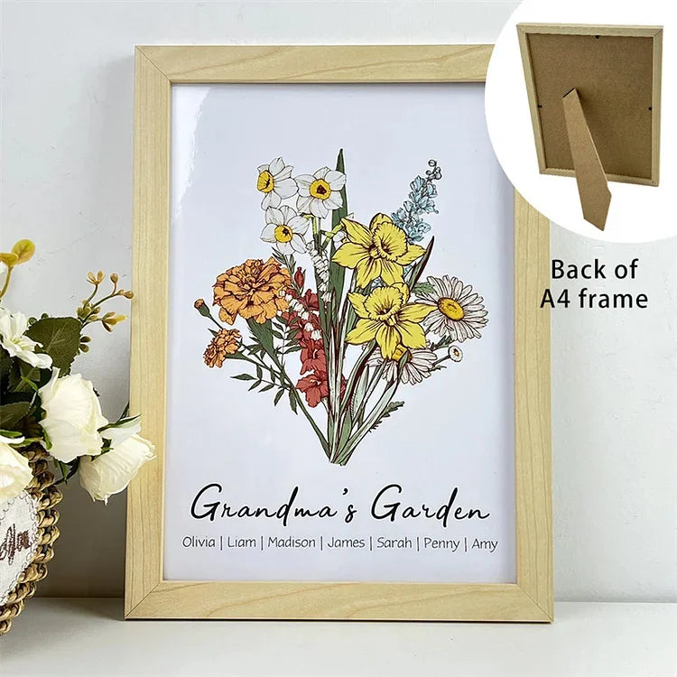 PERSONALIZED BIRTH FLOWER FAMILY BOUQUET NAMES FRAME